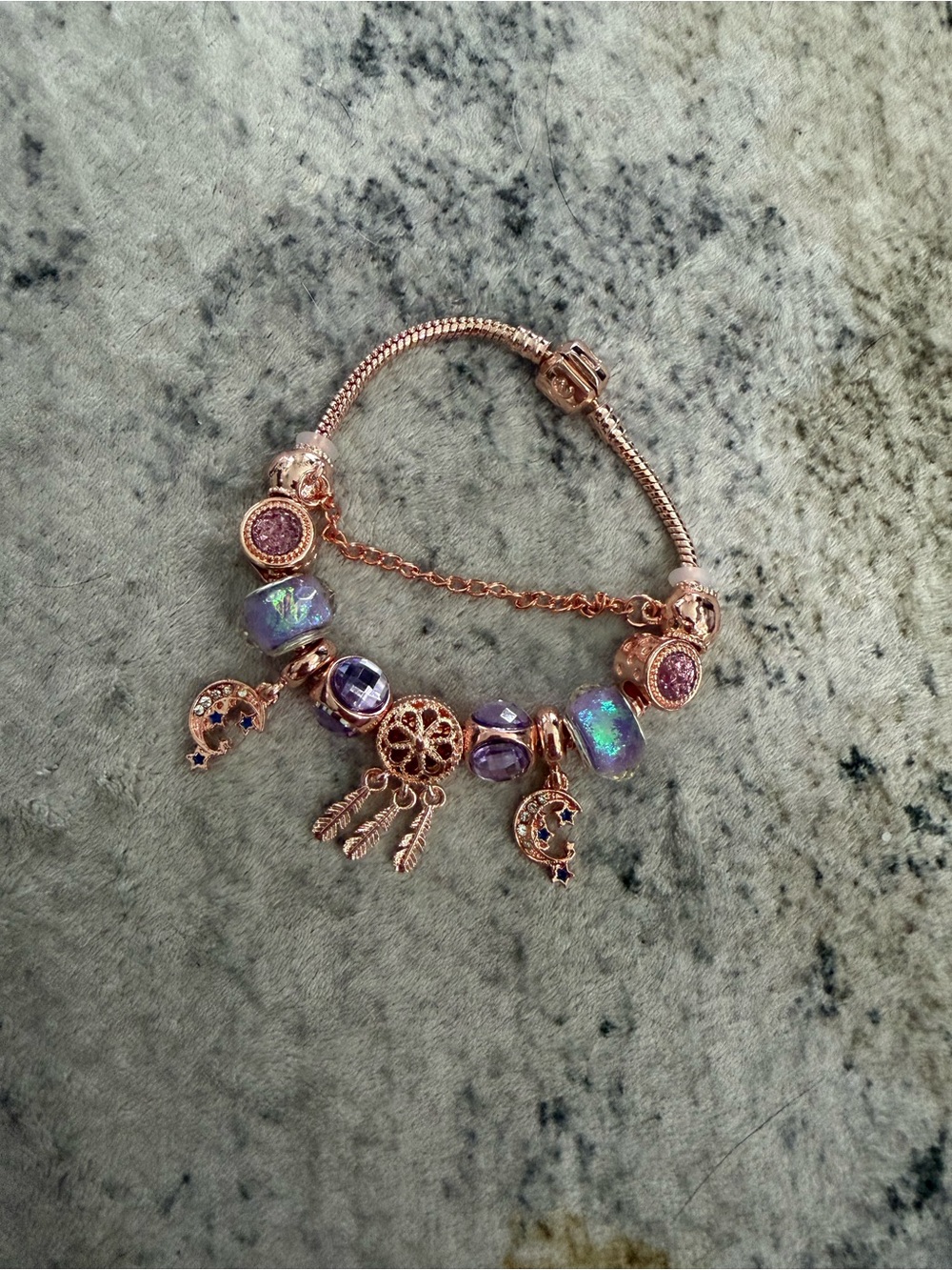 Rose Gold & Purple Dreamcatcher Charm Bracelet